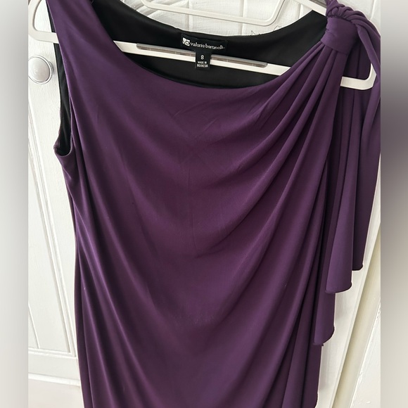 NWOT VALERIE BERTINELLI Elegant Purple Draped Dress w/Front Ruching Flattering - Picture 2 of 8